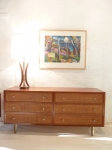 Mid Century American Mahogany Chest of 6 Drawers with Rattan Fronts 1625L x 460D x 740H