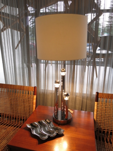American 1970's chrome tiered 4 light lamp with shade