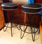 Pair of American Mid-Century Modern
swivel bar stools.
Iron frame - newly re-upholstered
Circa: 1950