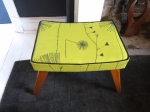 Australian made blonde-wood footstool
Fully restored and covered in Lucienne Day&#39;s Dandelion Clocks design fabric.
circa : 1950