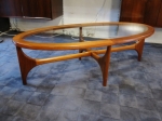 Oval shaped sculptural coffee table with glass.
Timberwork has been restored fully
Glass is original with some light scratches present.
Can quote with or without new glass top.
