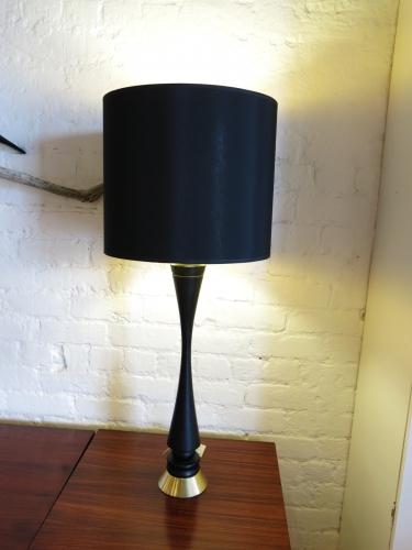 Tall Australian 1950's ebonised timber lamp with brass accents- new shade and wiring