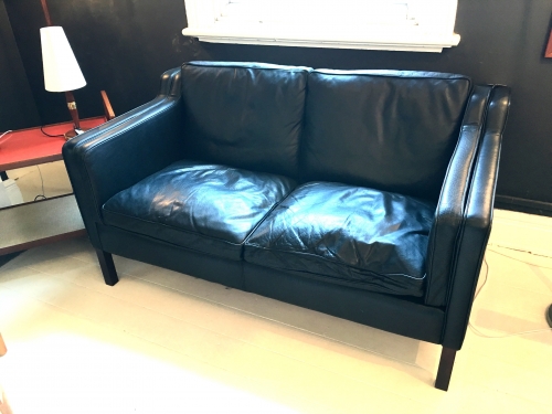 Danish  vintage Stouby 2str black leather sofa