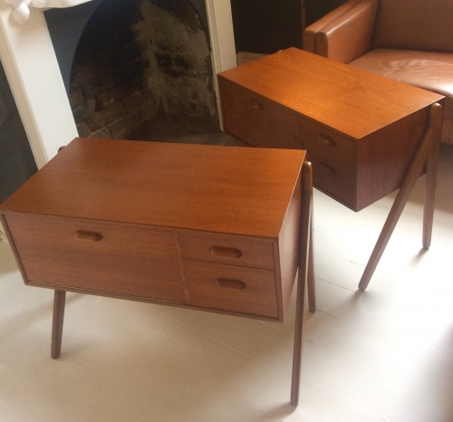 Danish Teak Bedside tables with 2 drawers & dropdown door.