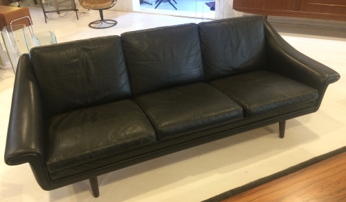 Vintage Danish 1960's Aage Christiansen 'Matador' black leather 3-seater sofa