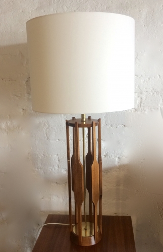 Pair of American Mid Century Walnut & and Brass table lamps.